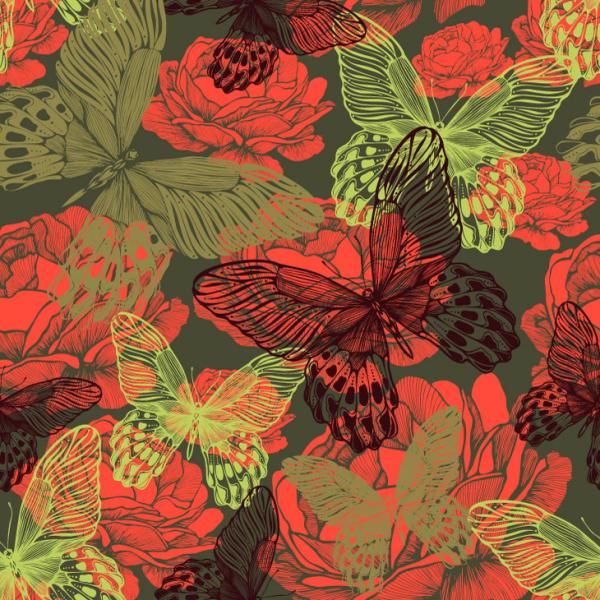 Red Peony Butterfly Background