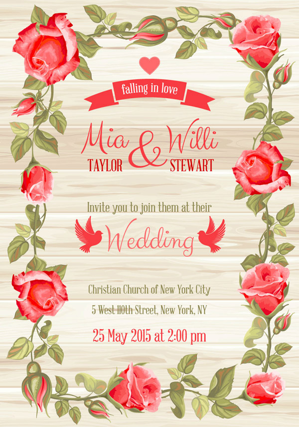 Red Rose Border Wedding Invitation Cards