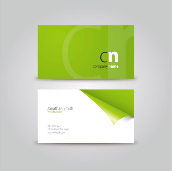 cartões de negócio verdes refrescantes rolar ângulo