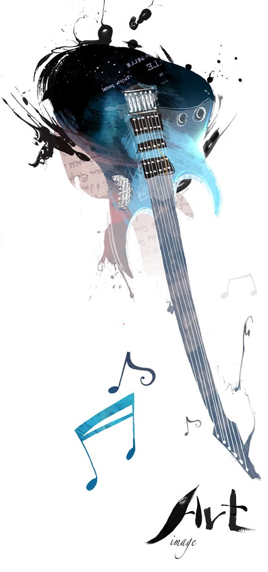 Rendering With Water And Ink Backgrounds Psd Electric Guitar Material