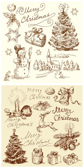 Retro-Weihnachten-Illustrationen