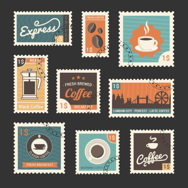 retro znaczki związanym z kawy