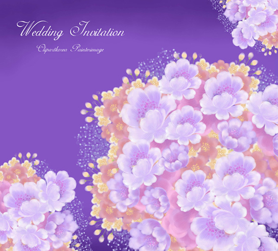 浪漫的紫色花朵 psd 模板