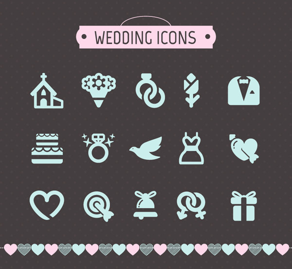 icônes de mariage romantique