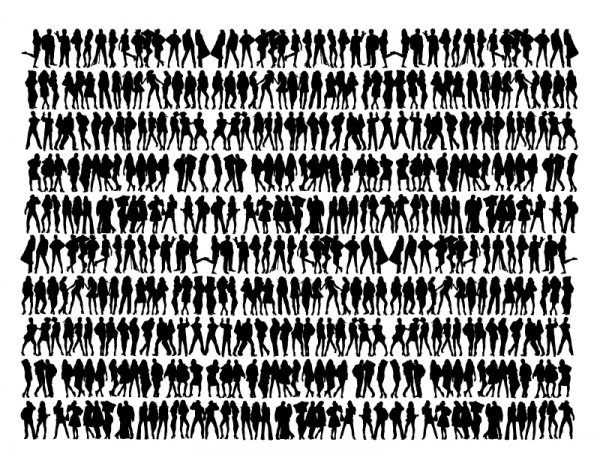 Rows Of Standing Dynamic People Silhouette