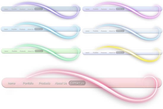 siedem kolorów psd paski nawigacji witryny sieci web