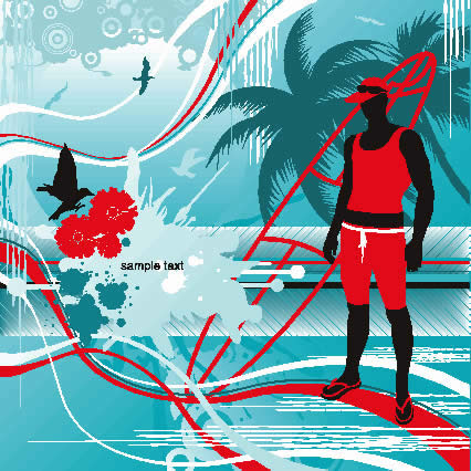 Silhouette Sport Figures And Patterned Background