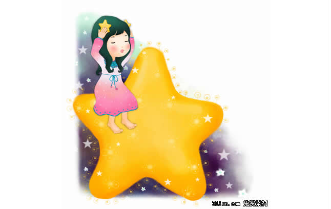 sitzen auf einem Stern ein Cartoon Mädchen Psd material