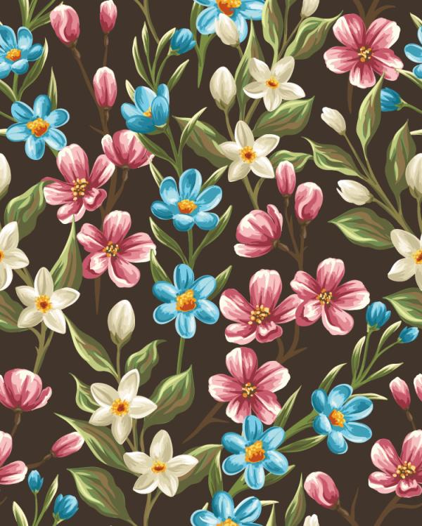 pola vintage kecil bunga-bunga segar