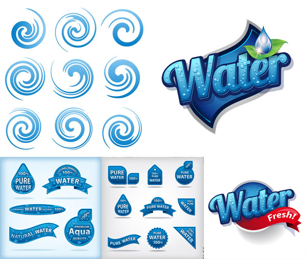 agua espiral ondas etiquetas
