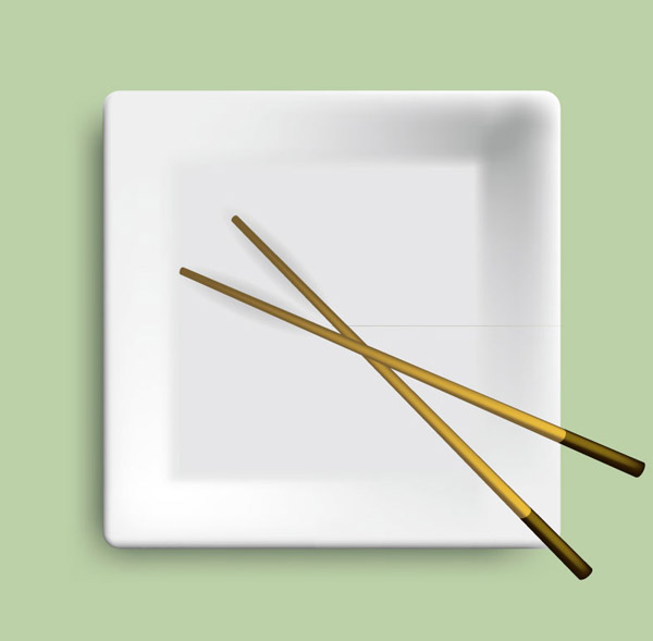 piring makan persegi dan sumpit desain