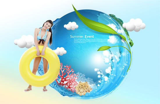 plantilla de psd de diseño creativo de natación de verano