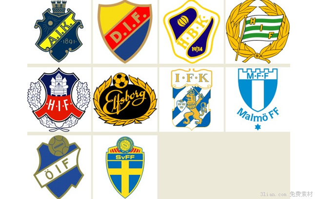 Sweden Football Club Badge Icons