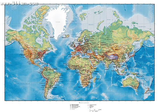 세계의 언덕이 많은 지형 지도