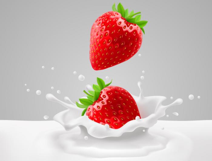 Die Erdbeeren in Milch