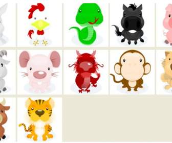 12 Chinesischen Tierkreiszeichen Tiere PNG-icons