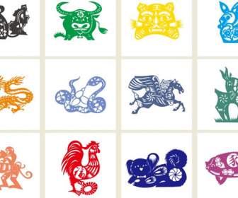 12 Chinesischen Tierkreiszeichen Papier PNG-icons
