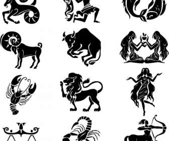 12 Zodiac Signs Icons Design
