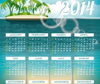 Calendário De Ilha De Paisagem De 2014