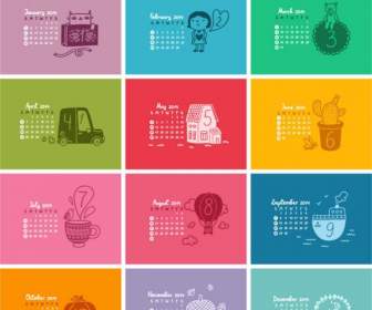 2014 Painted Colorful Cartoon Check Calendar