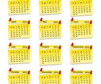 2014 Kuning Ringkas Catatan Kalender