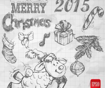 2015 手描きのクリスマス要素