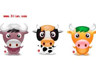 3 cartoon cows png icons