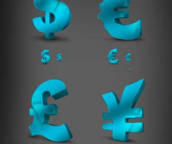 4 Currency Symbol Textured Crystal Icons
