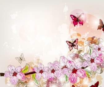 Beautiful Flowers Butterfly Background