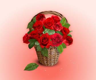 美しいバラの花竹バスケット