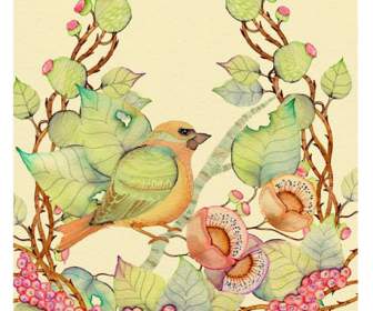 beautiful spring flowers and birds painting psd material