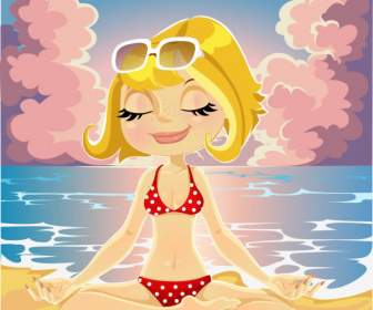 ragazze in bikini spiaggia yoga