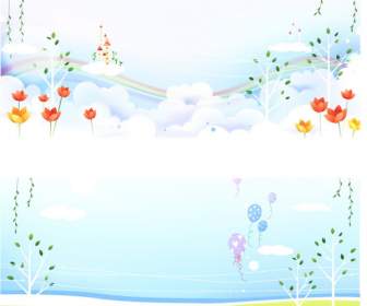 langit biru dan awan putih kartun ilustrasi
