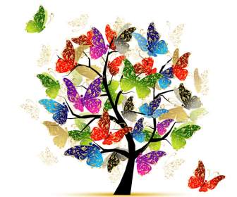 Schmetterling-Baum-Kontur-Muster