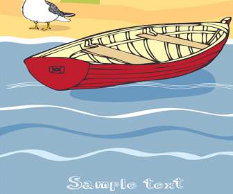 Cartoon Beach Boat Illustration