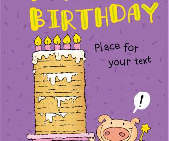 Ilustracja Kreskówka Urodziny życzenia świnia