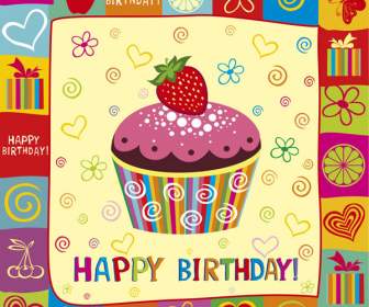 만화 케이크 생일 인사말 카드 디자인
