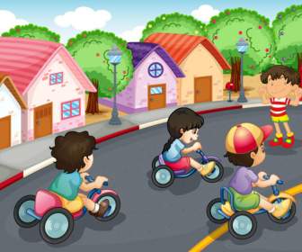 Cartoon Child Bicycle Race