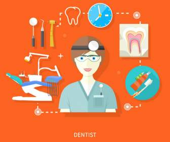 Cartoon Dentist And Treatment Tools