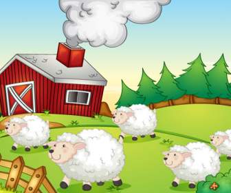 Cartoon Fazenda De Ovelhas