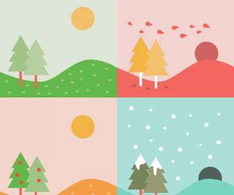 Dibujos Animados De Cuatro árboles De Temporadas