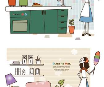 Bande Dessinée Illustration De Cuisinier Femme Au Foyer