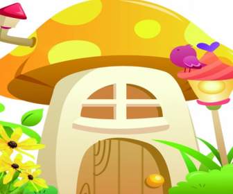 cartoon mushroom hut psd material