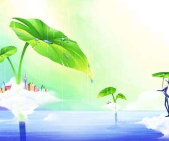 Cartoon Painted Scenes Of Summer Psd Layered Template