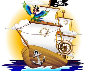 卡通海盜船插圖