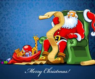 Cartoon Santa Claus Gifts Snow Deer