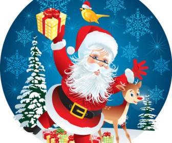 Cartoon Santa Claus Snow Deer