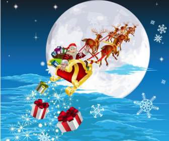 Cartoon Santa Gifts Christmas Sleigh