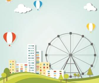 Cartoon View Of The Ferris Wheel Stickers
