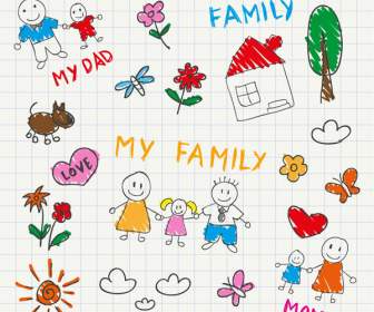 Anak-anak S Tangan Dicat Keluarga Ilustrasi